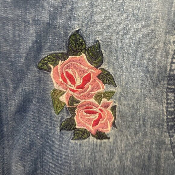 HUDSON Girls Size Large Denim blue Bomber Jacket Embroidered Rose Youth - Picture 5 of 11